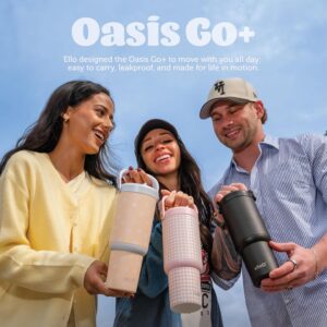 Ello Oasis Go+ 26oz Insulated Stainless Steel Tumbler with Straw, Wild Dot | Insulated stainless steel cup with top handle, retracting straw, leakproof lid, 24 hours cold, & cupholder fit for travel - Image 2
