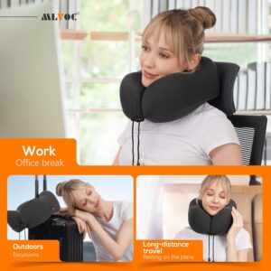 MLVOC Airplane Travel Neck Pillow for Sleeping, 3D-Eye Mask & Earplugs Kit | 3-in-1 Travel Kit, Eye Mask + Earplugs, Curved Neck & Chin Support, Rope Lock Fit, Memory Foam Keeps It’s Shape - Image 4