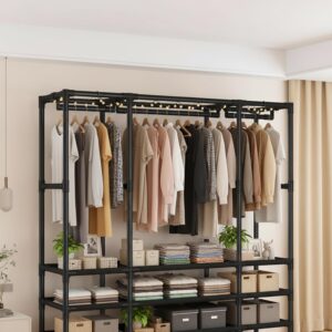 Portable Closet with Drawers 27.5"L x 17.7"W x 65.1"H Wardrobe Closet Black | Portable Closet for Hanging Clothes Japanese Style Portable Wardrobe Closet for Bedroom with Hanging and Shelves and Drawers - Image 6