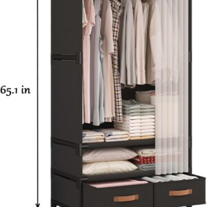 Portable Closet with Drawers 27.5"L x 17.7"W x 65.1"H Wardrobe Closet Black | Portable Closet for Hanging Clothes Japanese Style Portable Wardrobe Closet for Bedroom with Hanging and Shelves and Drawers - Image 7