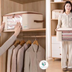 Canvas Storage Bags Designer Organizer for Clothing 2 Pack – Clothes Organizers for sweaters, clothing, garment, bedding, quilt, linens, large bag with zip & window, mothproof - Image 2