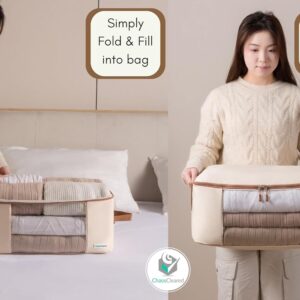 Canvas Storage Bags Designer Organizer for Clothing 2 Pack – Clothes Organizers for sweaters, clothing, garment, bedding, quilt, linens, large bag with zip & window, mothproof - Image 7