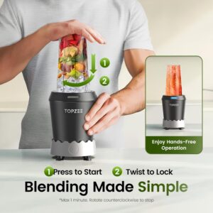 TOPZEE Personal Smoothie Blender, 1000W Single-Serve Blender with 24oz To-Go Cup, Twist-On Start/Stop, for Protein Shakes & Smoothies, Compact Countertop Blender, Black - Image 3