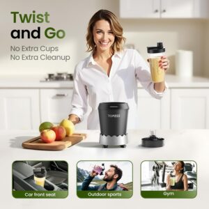 TOPZEE Personal Smoothie Blender, 1000W Single-Serve Blender with 24oz To-Go Cup, Twist-On Start/Stop, for Protein Shakes & Smoothies, Compact Countertop Blender, Black - Image 4