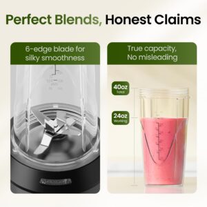 TOPZEE Personal Smoothie Blender, 1000W Single-Serve Blender with 24oz To-Go Cup, Twist-On Start/Stop, for Protein Shakes & Smoothies, Compact Countertop Blender, Black - Image 6