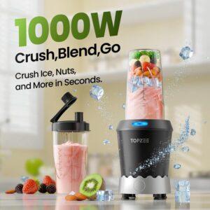 TOPZEE Personal Smoothie Blender, 1000W Single-Serve Blender with 24oz To-Go Cup, Twist-On Start/Stop, for Protein Shakes & Smoothies, Compact Countertop Blender, Black - Image 7
