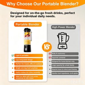 Personal Size Portable Blender Make Smoothies - 20oz Powerful Mini Blender | Small Blender with Large Capacity BPA-Free Juice Cup, Leak-proof Travel Lid, Freshly Squeezed in Gym/Picnic/Office/Home - Image 5