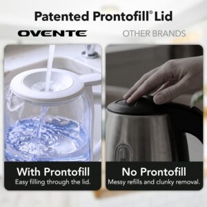 OVENTE 1.5L Glass Electric Kettle Water Boiler, White KG516W | 1500W Fast Boiling, Easy Fill Lid, Stainless Steel Filter, LED Indicator, Auto Shut-Off, Boil-Dry Protection, 360° Base - Image 5