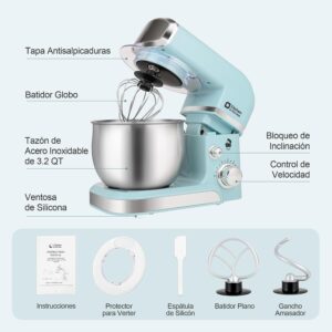Kitchen in the box Stand Mixer,3.2Qt Small Electric Food Mixer,6 Speeds Portable Lightweight Kitchen Mixer for Daily Use with Egg Whisk,Dough Hook,Flat Beater - Image 4