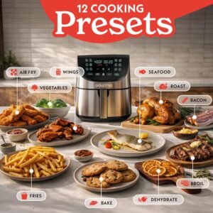 Gourmia Air Fryer - 8 Qt Extra Large Capacity, FryForce360º, Digital Display with 12 Presets, Roast, Bake, Broil, Dehydrate, Dishwasher Safe Accessories, Stainless Steel - Image 9