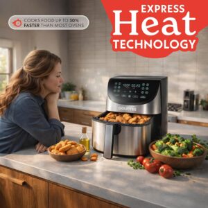 Gourmia Air Fryer - 8 Qt Extra Large Capacity, FryForce360º, Digital Display with 12 Presets, Roast, Bake, Broil, Dehydrate, Dishwasher Safe Accessories, Stainless Steel - Image 11
