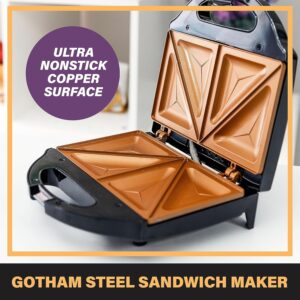 Gotham Steel Nonstick Panini Press Sandwich Maker, 2in1 Breakfast Sandwich Maker Grill / Sandwich Press Grill with Indicator Light, Grilled Cheese Maker Makes 2 Sandwiches with Easy Cut Edges | 2-in-1 Nonstick Electric Grilled Cheese Maker, Makes 2 Sandwiches in Under 5 Min, Cool-Touch Handle & Indicator Lights - Image 2
