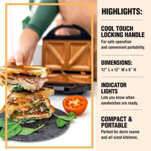 Gotham Steel Nonstick Panini Press Sandwich Maker, 2in1 Breakfast Sandwich Maker Grill / Sandwich Press Grill with Indicator Light, Grilled Cheese Maker Makes 2 Sandwiches with Easy Cut Edges | 2-in-1 Nonstick Electric Grilled Cheese Maker, Makes 2 Sandwiches in Under 5 Min, Cool-Touch Handle & Indicator Lights - Image 4