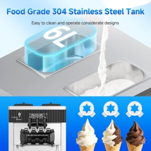 Soft Serve Ice Cream Machine,28 QT/H Yield 2450W Vertical Commercial Ice Cream Machine With 2x6L Hopper 3 Dispensers,LCD Panel Auto Clean Pre-cooling,Frozen Yogurt Maker for Restaurant Snack Bar - Image 5