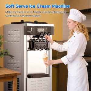 Soft Serve Ice Cream Machine,28 QT/H Yield 2450W Vertical Commercial Ice Cream Machine With 2x6L Hopper 3 Dispensers,LCD Panel Auto Clean Pre-cooling,Frozen Yogurt Maker for Restaurant Snack Bar - Image 6