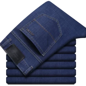 Summer New Elastic Men's Jeans Fashion Comfortable Business Straight Stretch Cotton Casual Denim Pants Brand Male Thin Trousers - Image 1