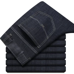 Summer New Elastic Men's Jeans Fashion Comfortable Business Straight Stretch Cotton Casual Denim Pants Brand Male Thin Trousers - Image 3