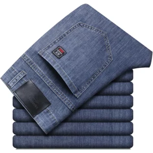 Summer New Elastic Men's Jeans Fashion Comfortable Business Straight Stretch Cotton Casual Denim Pants Brand Male Thin Trousers - Image 4
