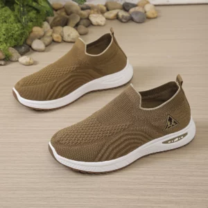 Simple Casual Slip-On Knit Sneakers, Smooth Ribbed Ankle Opening, Raised Wavy Knit Texture, Elevated Sole Daily Wear Footwear - Image 2