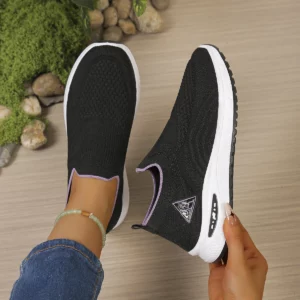 Simple Casual Slip-On Knit Sneakers, Smooth Ribbed Ankle Opening, Raised Wavy Knit Texture, Elevated Sole Daily Wear Footwear - Image 4