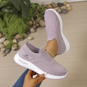 Simple Casual Slip-On Knit Sneakers, Smooth Ribbed Ankle Opening, Raised Wavy Knit Texture, Elevated Sole Daily Wear Footwear - Image 6