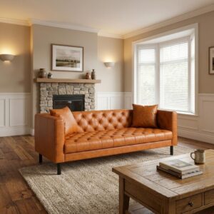 Garvee 81'' Modern Leather Couch for Living Rooms, 3 Deep Seat, Cognac Tan | Mid Century PU Leather Sofa with Plush Backrest & Deep Seat, Chesterfield 3 Seat Couch, Simple Assembly - Image 2