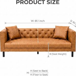 Garvee 81'' Modern Leather Couch for Living Rooms, 3 Deep Seat, Cognac Tan | Mid Century PU Leather Sofa with Plush Backrest & Deep Seat, Chesterfield 3 Seat Couch, Simple Assembly - Image 3