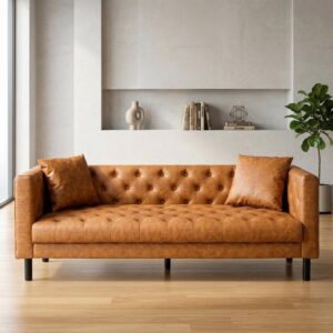 Garvee 81'' Modern Leather Couch for Living Rooms, 3 Deep Seat, Cognac Tan | Mid Century PU Leather Sofa with Plush Backrest & Deep Seat, Chesterfield 3 Seat Couch, Simple Assembly - Image 5