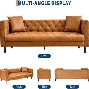Garvee 81'' Modern Leather Couch for Living Rooms, 3 Deep Seat, Cognac Tan | Mid Century PU Leather Sofa with Plush Backrest & Deep Seat, Chesterfield 3 Seat Couch, Simple Assembly - Image 7