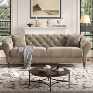COPIAE 82 Inch Chesterfield loveseat Sofa,Tuxedo Arms Modern Couch Sturdy and Easy Installation, Small Sofa for Living Room Bedroom Office and Apartment,Velvet Fabric Brown - Image 1