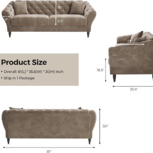 COPIAE 82 Inch Chesterfield loveseat Sofa,Tuxedo Arms Modern Couch Sturdy and Easy Installation, Small Sofa for Living Room Bedroom Office and Apartment,Velvet Fabric Brown - Image 2