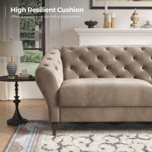 COPIAE 82 Inch Chesterfield loveseat Sofa,Tuxedo Arms Modern Couch Sturdy and Easy Installation, Small Sofa for Living Room Bedroom Office and Apartment,Velvet Fabric Brown - Image 3