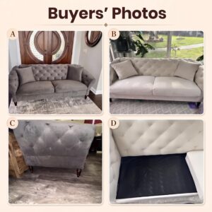COPIAE 82 Inch Chesterfield loveseat Sofa,Tuxedo Arms Modern Couch Sturdy and Easy Installation, Small Sofa for Living Room Bedroom Office and Apartment,Velvet Fabric Brown - Image 4