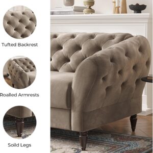 COPIAE 82 Inch Chesterfield loveseat Sofa,Tuxedo Arms Modern Couch Sturdy and Easy Installation, Small Sofa for Living Room Bedroom Office and Apartment,Velvet Fabric Brown - Image 6