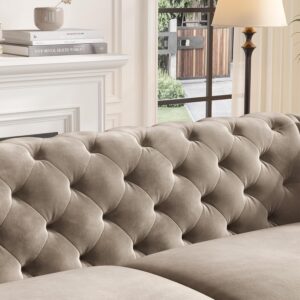 COPIAE 82 Inch Chesterfield loveseat Sofa,Tuxedo Arms Modern Couch Sturdy and Easy Installation, Small Sofa for Living Room Bedroom Office and Apartment,Velvet Fabric Brown - Image 7