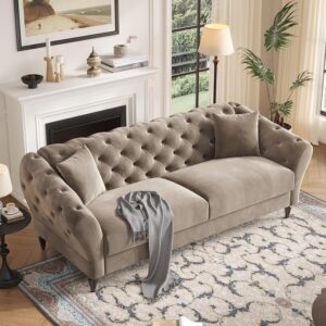 COPIAE 82 Inch Chesterfield loveseat Sofa,Tuxedo Arms Modern Couch Sturdy and Easy Installation, Small Sofa for Living Room Bedroom Office and Apartment,Velvet Fabric Brown - Image 8