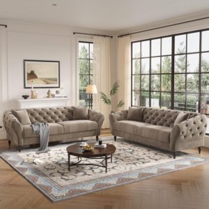 COPIAE 82 Inch Chesterfield loveseat Sofa,Tuxedo Arms Modern Couch Sturdy and Easy Installation, Small Sofa for Living Room Bedroom Office and Apartment,Velvet Fabric Brown - Image 9