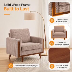 VINGLI Mid-Century Modern Accent Chairs Set of 2 with Solid Wood Armrests, Oversized Deep Seat Corduroy Armchair, Upholstered Reading Chair for Living Room, Bedroom, Home Office, Apartment - Image 2