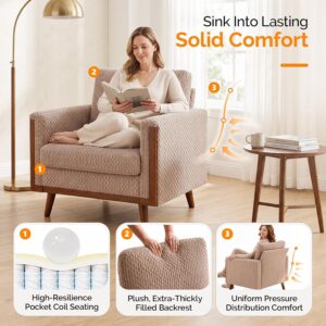 VINGLI Mid-Century Modern Accent Chairs Set of 2 with Solid Wood Armrests, Oversized Deep Seat Corduroy Armchair, Upholstered Reading Chair for Living Room, Bedroom, Home Office, Apartment - Image 4