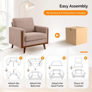 VINGLI Mid-Century Modern Accent Chairs Set of 2 with Solid Wood Armrests, Oversized Deep Seat Corduroy Armchair, Upholstered Reading Chair for Living Room, Bedroom, Home Office, Apartment - Image 6