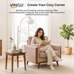 VINGLI Mid-Century Modern Accent Chairs Set of 2 with Solid Wood Armrests, Oversized Deep Seat Corduroy Armchair, Upholstered Reading Chair for Living Room, Bedroom, Home Office, Apartment - Image 7