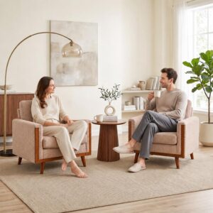 VINGLI Mid-Century Modern Accent Chairs Set of 2 with Solid Wood Armrests, Oversized Deep Seat Corduroy Armchair, Upholstered Reading Chair for Living Room, Bedroom, Home Office, Apartment - Image 8