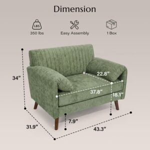 Modern Oversized Accent Reading Chair for Living Room, 43", Chenille, Green | Piping Single Armchair with Quilting Backrest, Padded Arms, Wood Legs for Bedroom, Office, Reception Area - Image 2