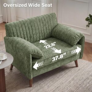 Modern Oversized Accent Reading Chair for Living Room, 43", Chenille, Green | Piping Single Armchair with Quilting Backrest, Padded Arms, Wood Legs for Bedroom, Office, Reception Area - Image 4