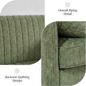 Modern Oversized Accent Reading Chair for Living Room, 43", Chenille, Green | Piping Single Armchair with Quilting Backrest, Padded Arms, Wood Legs for Bedroom, Office, Reception Area - Image 8