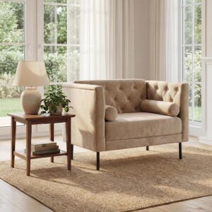 Chesterfield Oversized Accent Chair for Living Room, 38.6", Velvet, Camel | Mid Century Luxury Upholstered Single Reading Armchair with Button Tufted Backrest, 2 Bolster Pillows for Study Bedroom, Club - Image 5