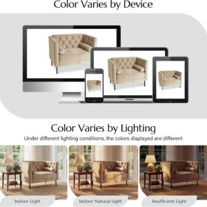 Chesterfield Oversized Accent Chair for Living Room, 38.6", Velvet, Camel | Mid Century Luxury Upholstered Single Reading Armchair with Button Tufted Backrest, 2 Bolster Pillows for Study Bedroom, Club - Image 6