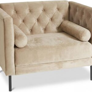 Chesterfield Oversized Accent Chair for Living Room, 38.6", Velvet, Camel | Mid Century Luxury Upholstered Single Reading Armchair with Button Tufted Backrest, 2 Bolster Pillows for Study Bedroom, Club - Image 8