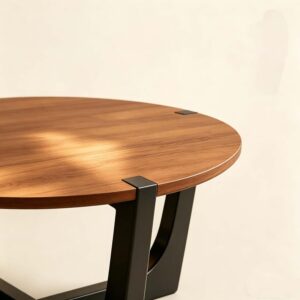 31.5" Round Wood Coffee Table, Mid-Century Modern, Walnut | Farmhouse Center Table with Cross Wood Legs, Easy Assembly - Image 3