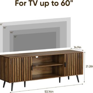 Smart FENDEE 53" Fluted TV Stand with for TVs up to 60 Inch, Entertainment Center with Storage and Adjustable Shelves, Farmhouse Media Console for Living Room, Walnut - Image 2